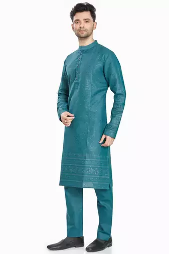 Blue hand block foil printed kurta viscos kurta payjama etnic wear / festive wear