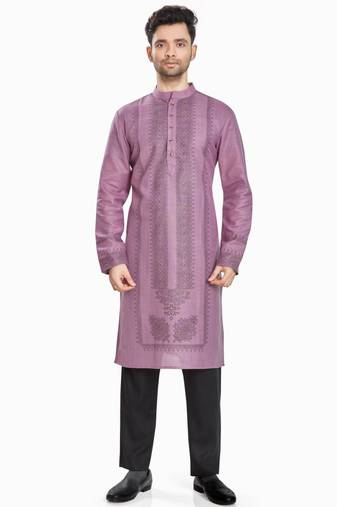 Purple hand block silver printed viscos kurta payjama entic wear / festive wear