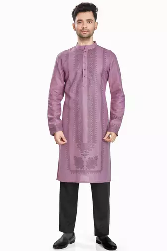 Purple hand block silver printed viscos kurta payjama entic wear / festive wear