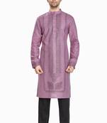 Purple hand block silver printed viscos kurta payjama entic wear / festive wear