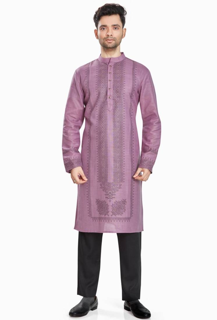 Purple hand block silver printed viscos kurta payjama entic wear / festive wear