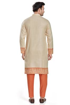 Cream color hand block printed kutrta with embroidery viscos kurta payjama etnic wear / festive wear 2