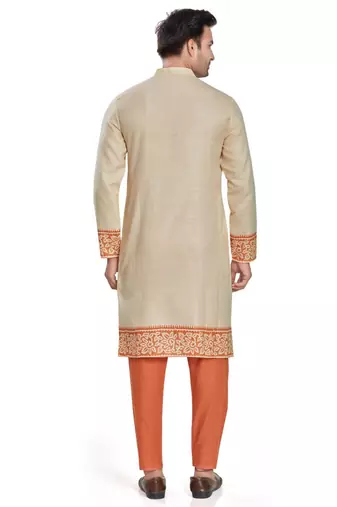 Cream color hand block printed kutrta with embroidery viscos kurta payjama etnic wear / festive wear