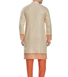 Cream color hand block printed kutrta with embroidery viscos kurta payjama etnic wear / festive wear