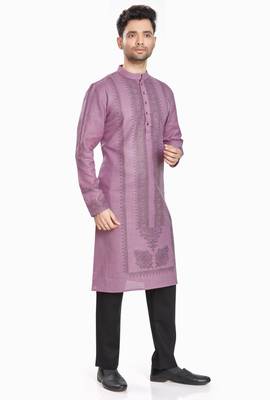 Purple hand block silver printed viscos kurta payjama entic wear / festive wear 3