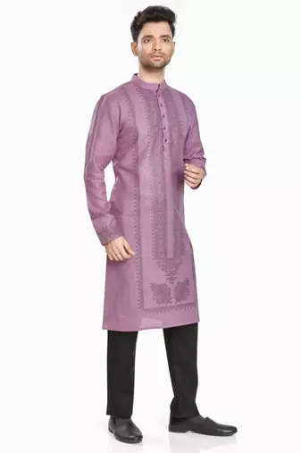 Purple hand block silver printed viscos kurta payjama entic wear / festive wear