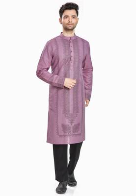 Purple hand block silver printed viscos kurta payjama entic wear / festive wear 4