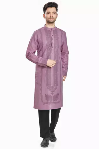 Purple hand block silver printed viscos kurta payjama entic wear / festive wear