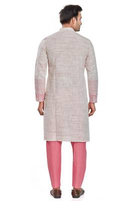 Pink hand block printed kurta with embroidery viscos kurta payjama etnic wear / festive wear 2
