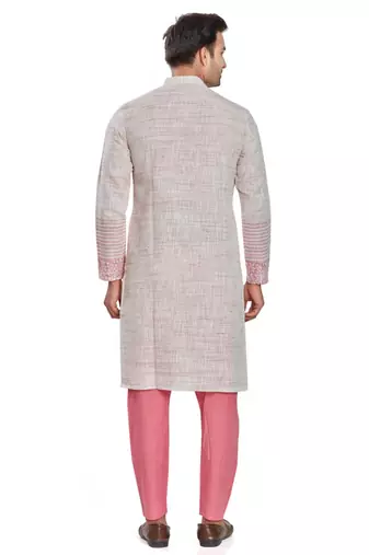 Pink hand block printed kurta with embroidery viscos kurta payjama etnic wear / festive wear