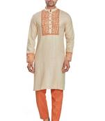 Cream color hand block printed kutrta with embroidery viscos kurta payjama etnic wear / festive wear
