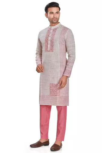Pink hand block printed kurta with embroidery viscos kurta payjama etnic wear / festive wear