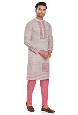 Pink hand block printed kurta with embroidery viscos kurta payjama etnic wear / festive wear 4