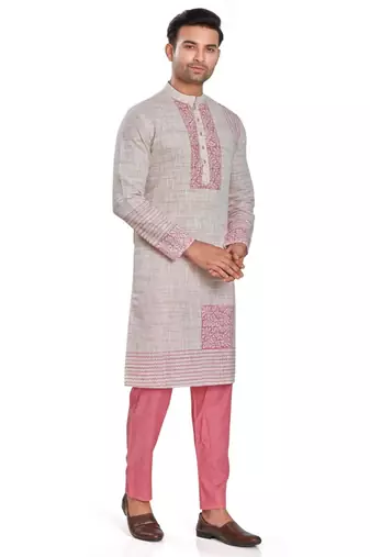 Pink hand block printed kurta with embroidery viscos kurta payjama etnic wear / festive wear