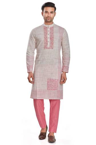 Pink hand block printed kurta with embroidery viscos kurta payjama etnic wear / festive wear