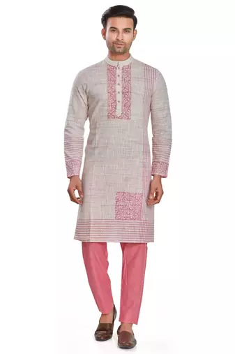 Pink hand block printed kurta with embroidery viscos kurta payjama etnic wear / festive wear