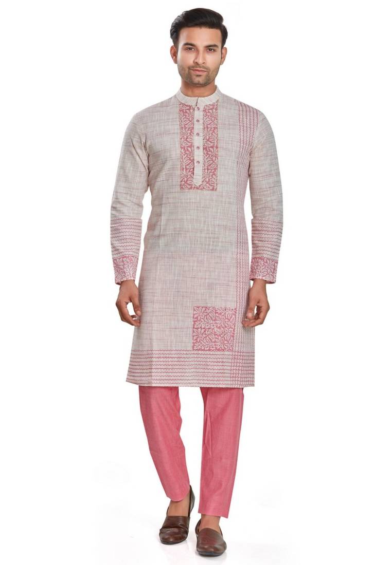 Pink hand block printed kurta with embroidery viscos kurta payjama etnic wear / festive wear