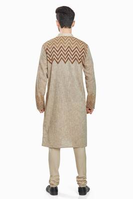 Beige hand block printed kurta with embreoidery viscos kurta payjama etnic wear / festive wear 2