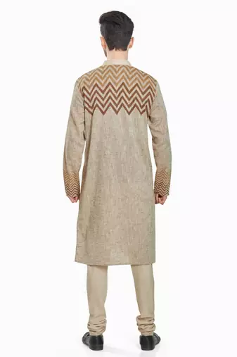 Beige hand block printed kurta with embreoidery viscos kurta payjama etnic wear / festive wear