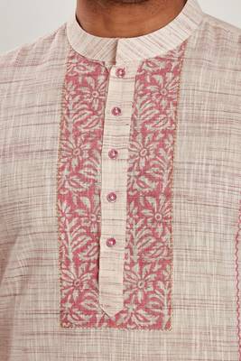 Pink hand block printed kurta with embroidery viscos kurta payjama etnic wear / festive wear 5