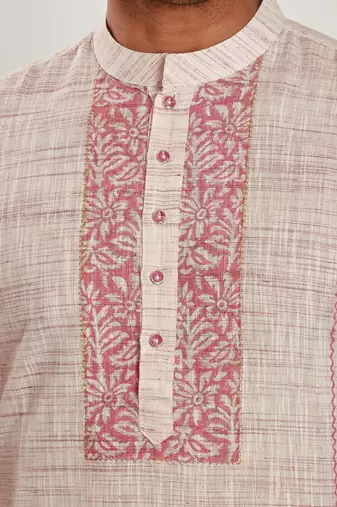 Pink hand block printed kurta with embroidery viscos kurta payjama etnic wear / festive wear