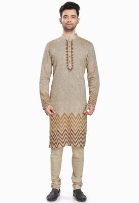 Beige hand block printed kurta with embreoidery viscos kurta payjama etnic wear / festive wear 1