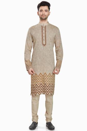 Beige hand block printed kurta with embreoidery viscos kurta payjama etnic wear / festive wear