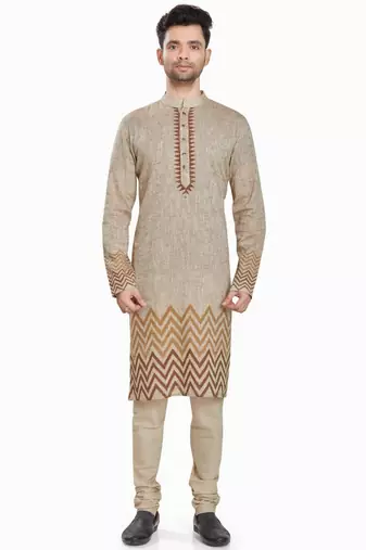 Beige hand block printed kurta with embreoidery viscos kurta payjama etnic wear / festive wear