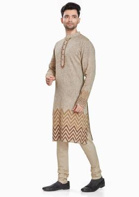 Beige hand block printed kurta with embreoidery viscos kurta payjama etnic wear / festive wear 3