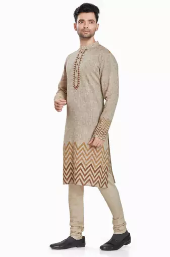 Beige hand block printed kurta with embreoidery viscos kurta payjama etnic wear / festive wear