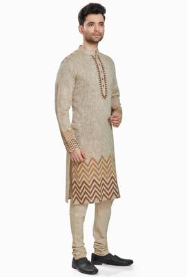 Beige hand block printed kurta with embreoidery viscos kurta payjama etnic wear / festive wear 4