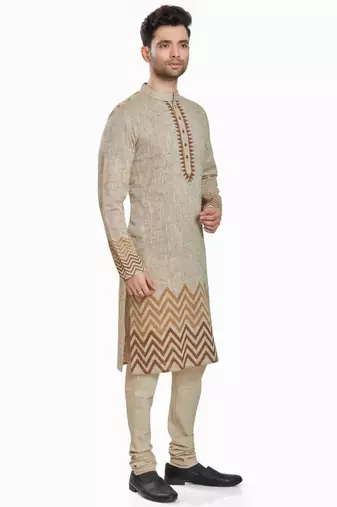 Beige hand block printed kurta with embreoidery viscos kurta payjama etnic wear / festive wear