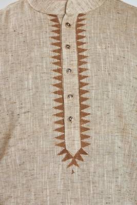 Beige hand block printed kurta with embreoidery viscos kurta payjama etnic wear / festive wear 5