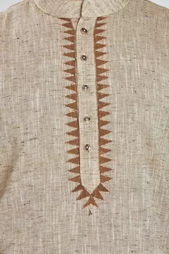 Beige hand block printed kurta with embreoidery viscos kurta payjama etnic wear / festive wear