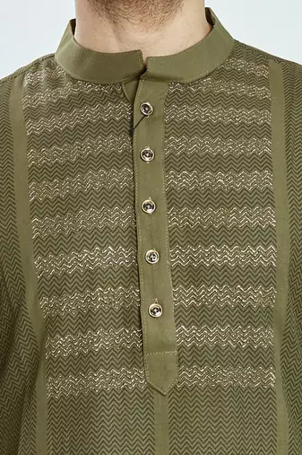 Olive green hand block printed kurta with embroidery viscos kurta payjama etnic wear / festive wear