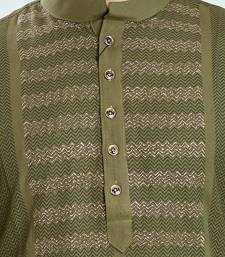 Olive green hand block printed kurta with embroidery viscos kurta payjama etnic wear / festive wear