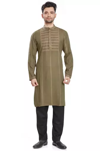 Olive green hand block printed kurta with embroidery viscos kurta payjama etnic wear / festive wear