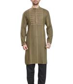 Olive green hand block printed kurta with embroidery viscos kurta payjama etnic wear / festive wear