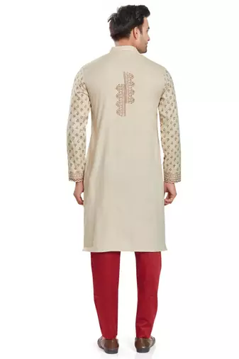 Beige hand block printed kurta viscos kurta payjama etnic wear / festive wear