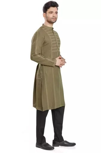 Olive green hand block printed kurta with embroidery viscos kurta payjama etnic wear / festive wear
