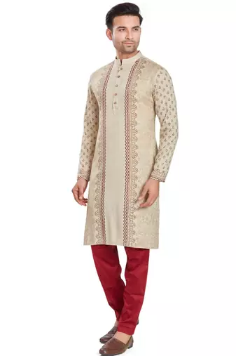 Beige hand block printed kurta viscos kurta payjama etnic wear / festive wear