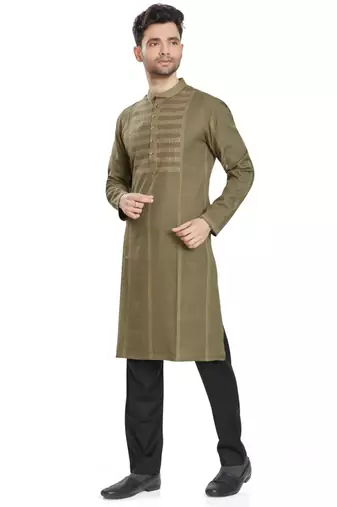 Olive green hand block printed kurta with embroidery viscos kurta payjama etnic wear / festive wear