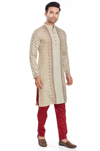 Beige hand block printed kurta viscos kurta payjama etnic wear / festive wear