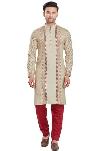 Beige hand block printed kurta viscos kurta payjama etnic wear / festive wear