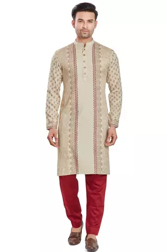 Beige hand block printed kurta viscos kurta payjama etnic wear / festive wear