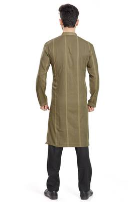 Olive green hand block printed kurta with embroidery viscos kurta payjama etnic wear / festive wear 5