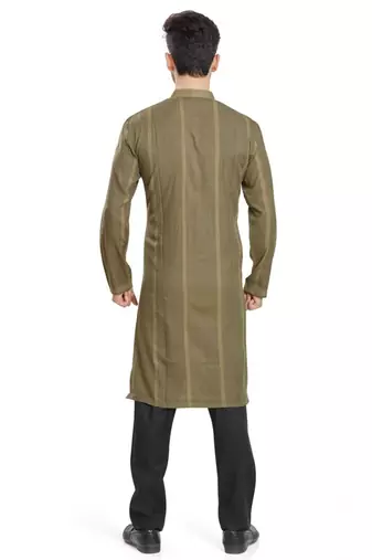 Olive green hand block printed kurta with embroidery viscos kurta payjama etnic wear / festive wear