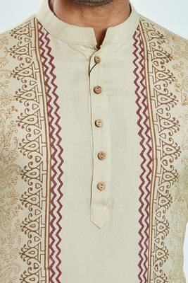 Beige hand block printed kurta viscos kurta payjama etnic wear / festive wear 5