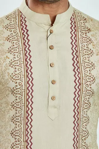 Beige hand block printed kurta viscos kurta payjama etnic wear / festive wear