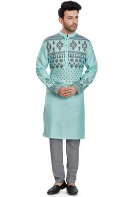 Blue hand block printed kurta  viscos kurta payjama etnic wear / festive wear 1